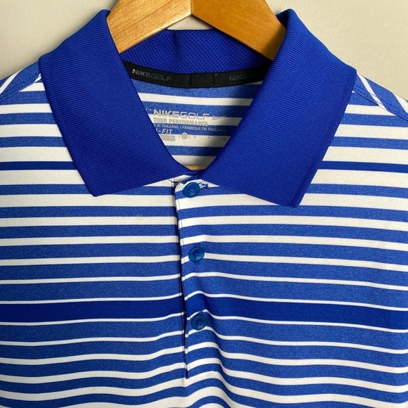 Nike Golf Men's Blue and White‎ Stripe Short Sleeve Activewear Golf Polo Shirt S - Picture 2 of 13